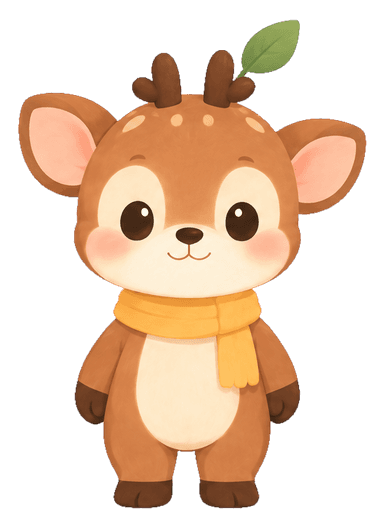 Deervoted's deer mascot, smiling